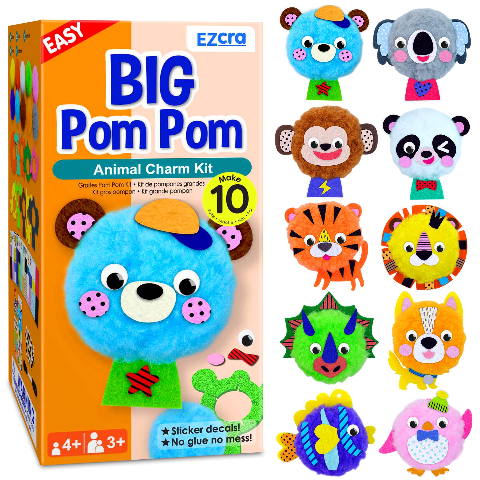 EZCRA Big Pom Pom Craft Kit cover scene inviting kids to start a creative project.