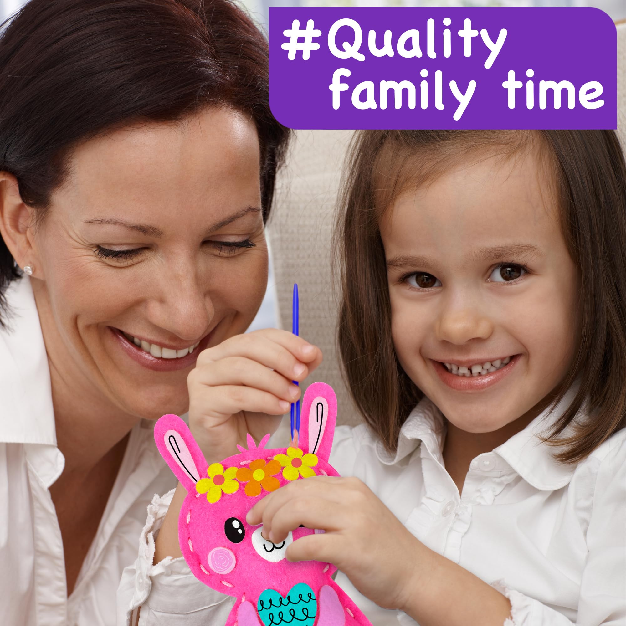 EZCRA Kids Sewing Kit packaging emphasizes safety standards and kid-friendly design.
