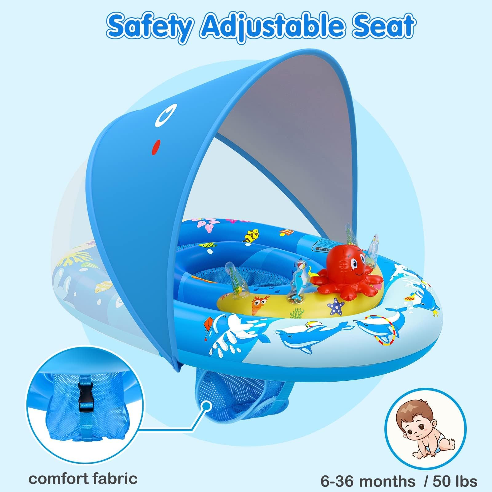 EZIGO Baby Pool Float dolphin bell toy adds gentle sound with splash.