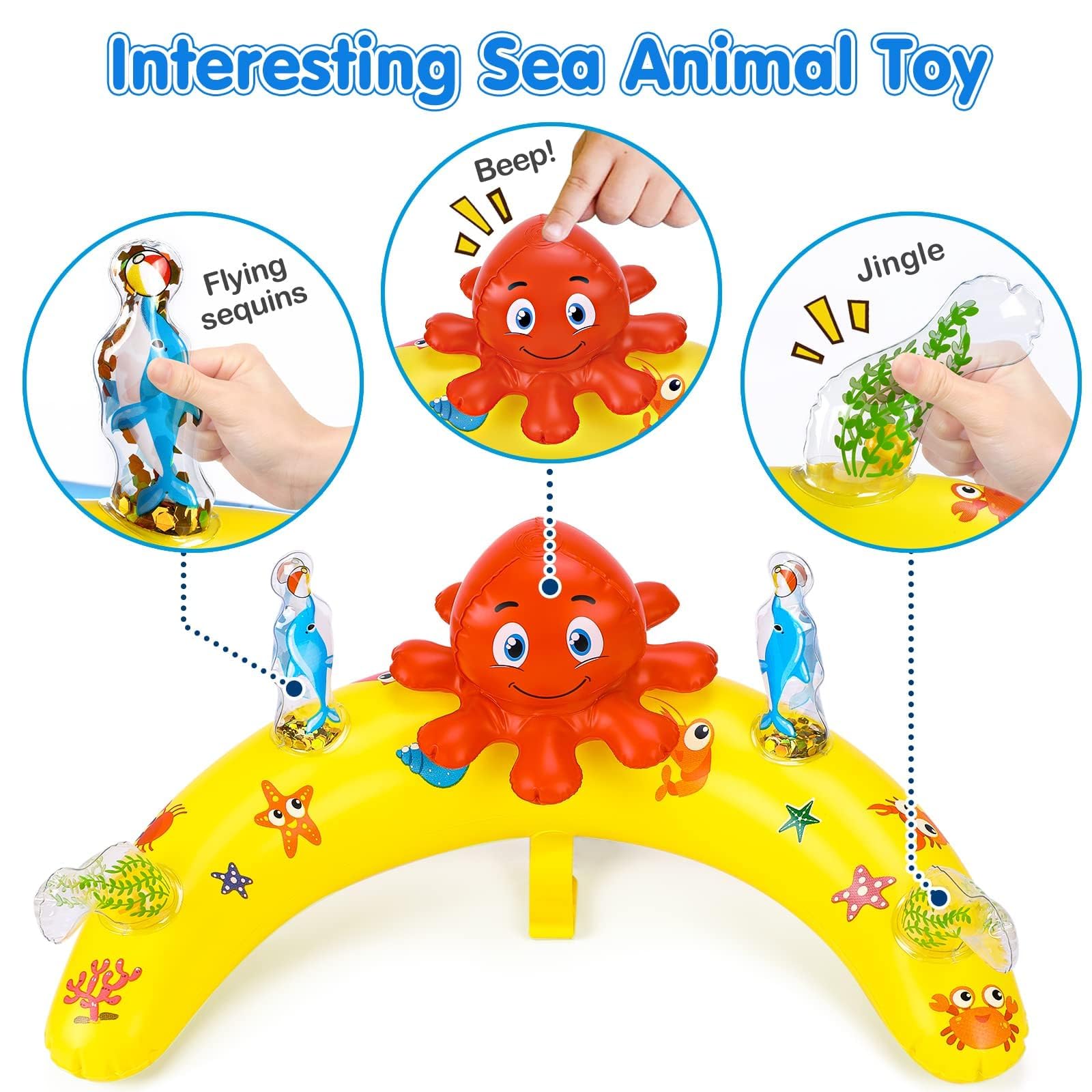 EZIGO Baby Pool Float with toy octopus engages baby in water play.