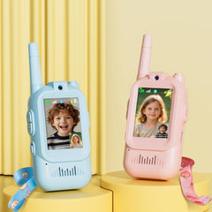 Fabeto Walkie Talkie Kids Video pink blue front view, ideal for outdoor play