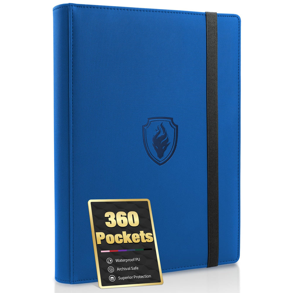 Fabmaker premium 9 pocket card binder front cover shows durable PU and royal blue design.