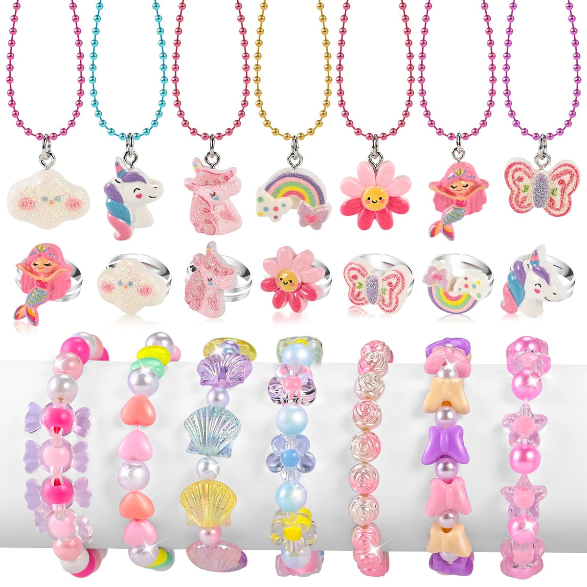 Faburo 21pcs kids jewelry mermaid necklace highlights playful charm for daily dress-up