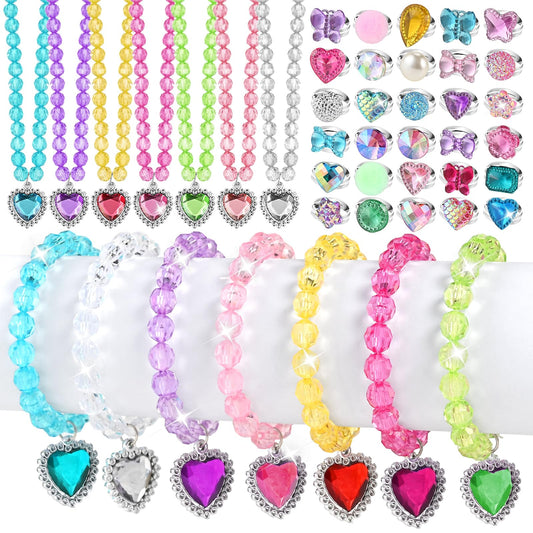 Faburo 44-piece kids jewelry set with heart-shaped rings for dress-up fun