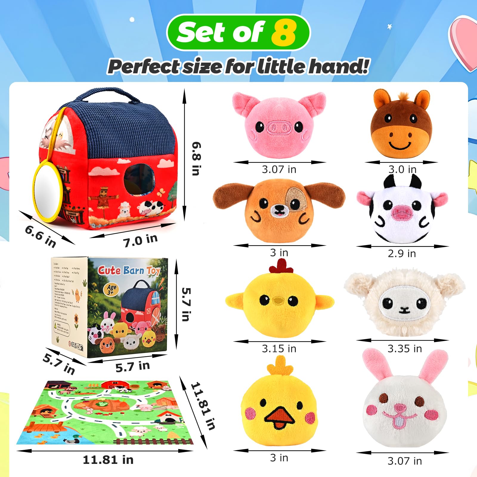 Faburo farm playmat 11.81 inches supports visual tracking and active exploration.
