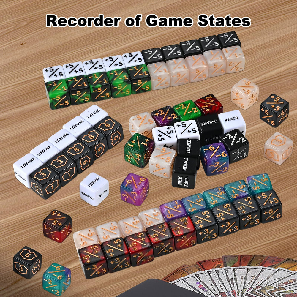 Faburo keyword dice for tracking abilities and effects.