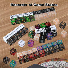 Faburo keyword dice for tracking abilities and effects.