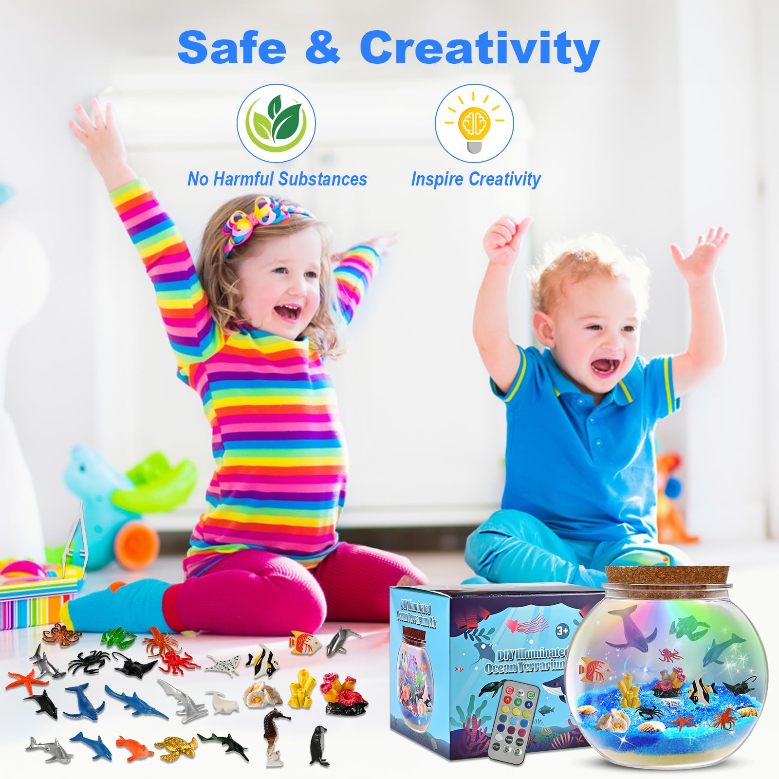 Faburo Terrarium with remote control enables easy color changes for kids.