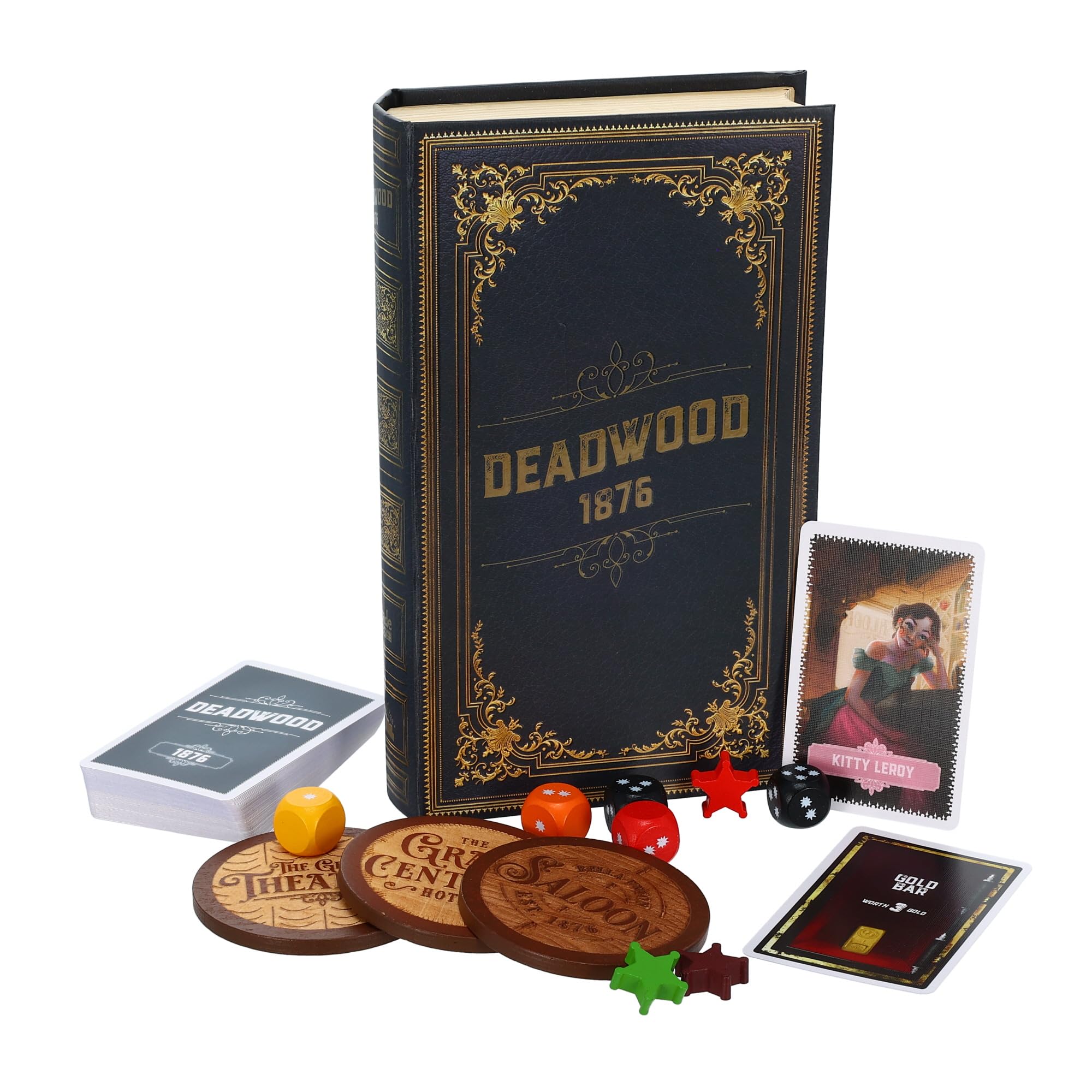 Facade Games Deadwood 1876 box with faux book design for social play.