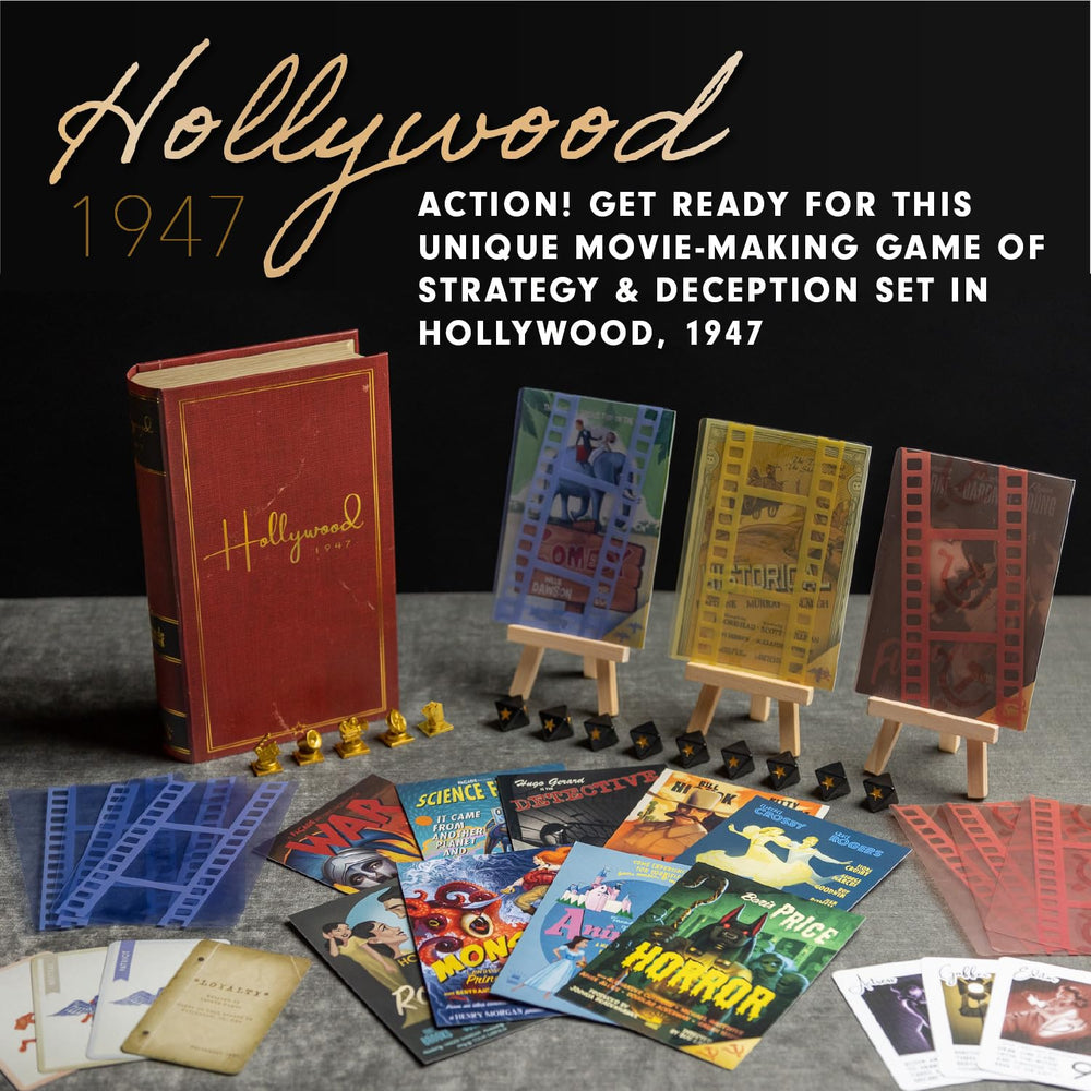 Facade Games Hollywood 1947 genre posters laid out to create movie mood