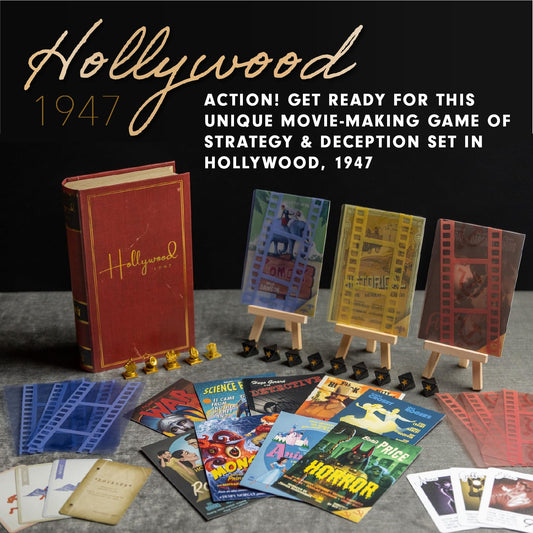 Facade Games Hollywood 1947 genre posters laid out to create movie mood