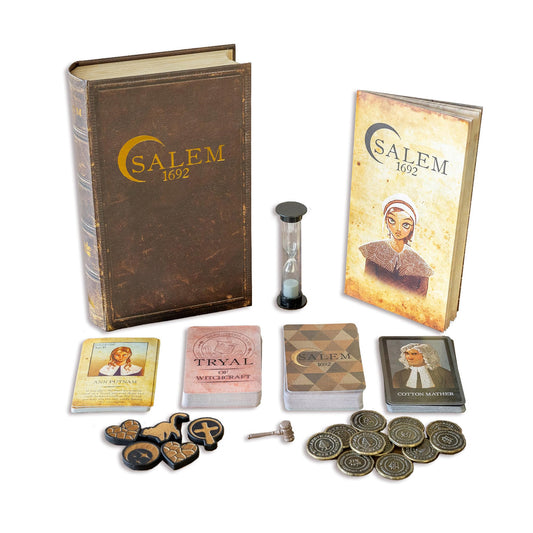 Facade Games Salem 1692 Deluxe box invites friends to a suspenseful social deduction session.
