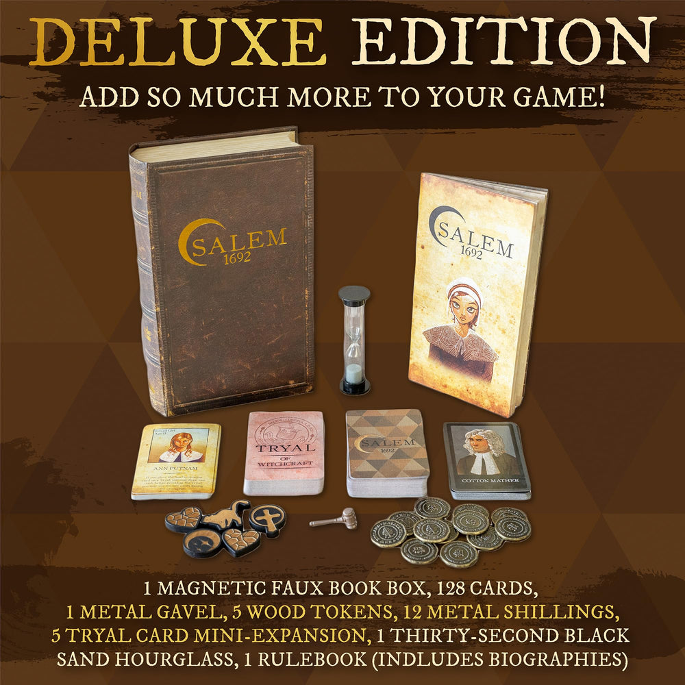 Facade Games Salem 1692 Deluxe metal gavel signals rounds with playful authority.