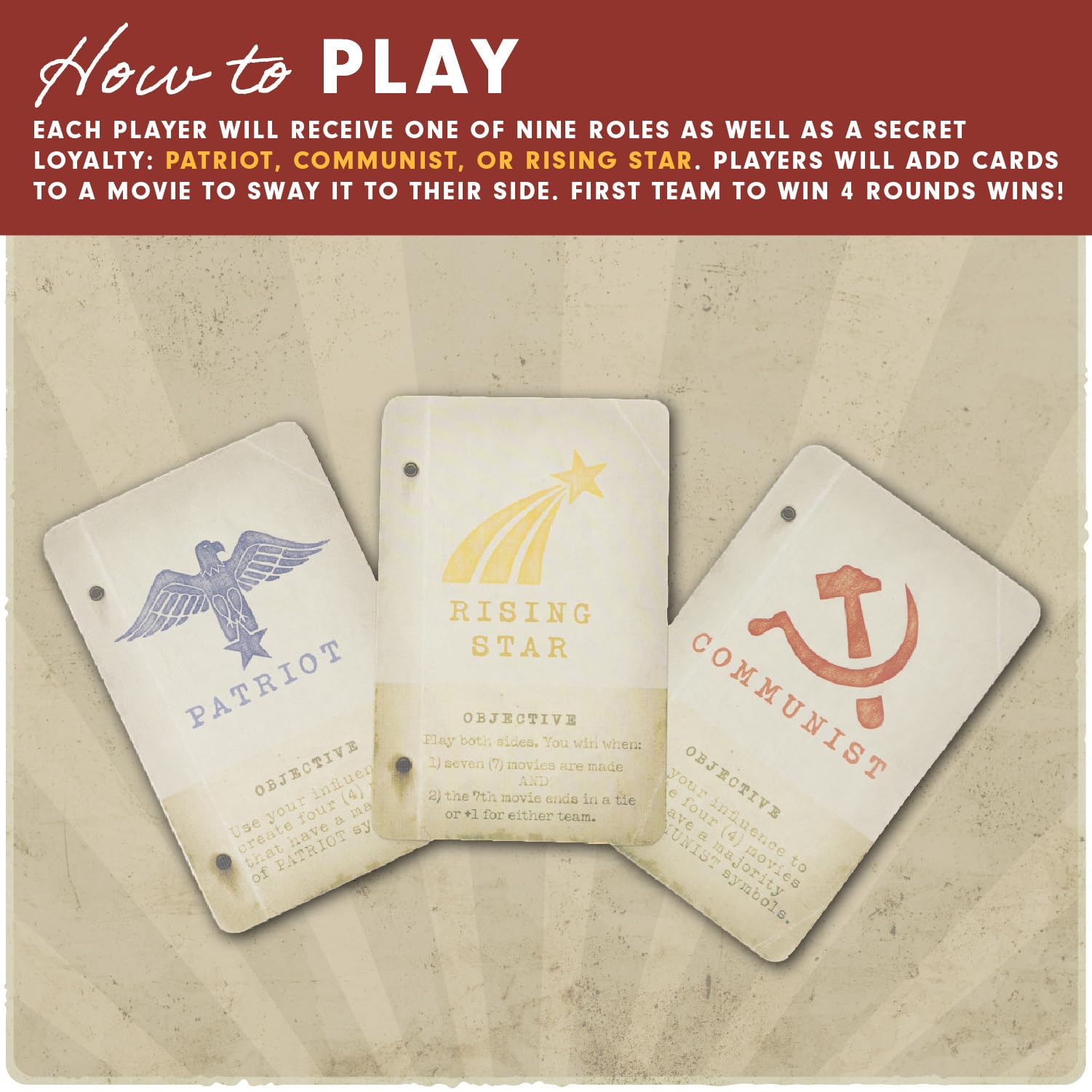 Facade Games Hollywood 1947 sculpted tokens track loyalties and progress tactilely.