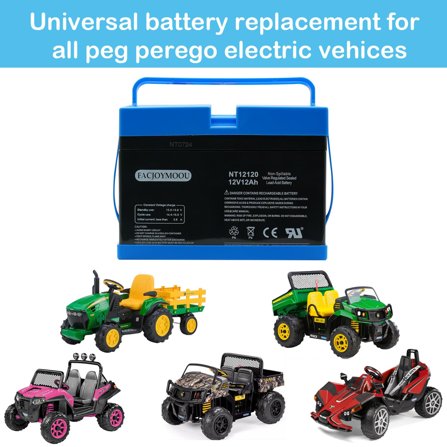 FACJOYMOOU replacement 12V battery for Peg Perego Loader with quick plug-in