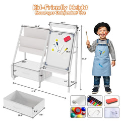Faesun easel shows bookshelf and toy organizer for kids.