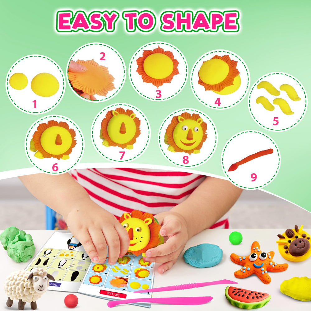 Child shapes clay into a figure with FAGNBED kit for imaginative play