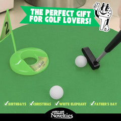 Potty Putter flag and hole visible during bathroom golf moment.