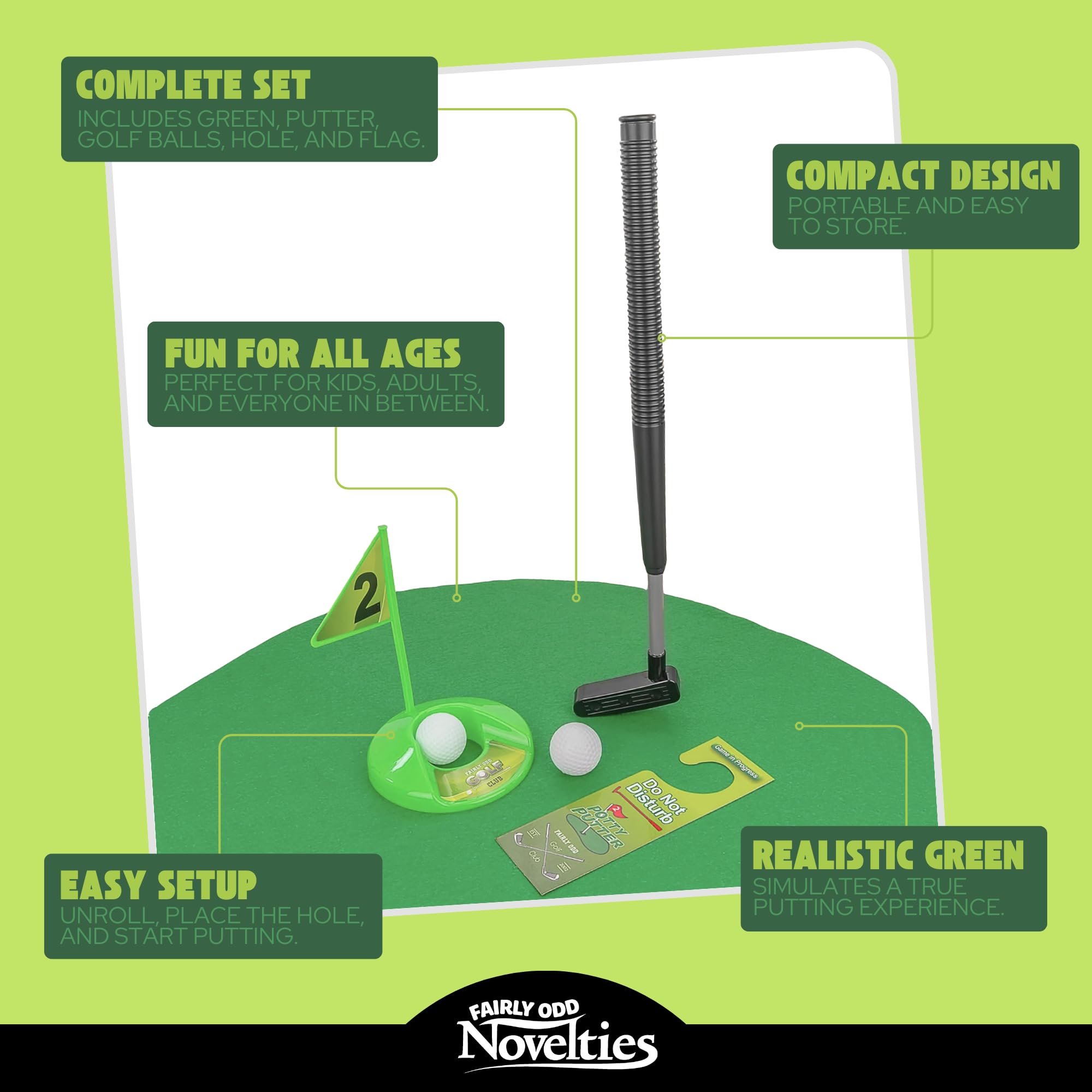Fairly Odd Novelties Potty Putter in use for humorous golf practice.