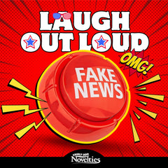 Trumped Up Fake News Button being pressed for instant humor