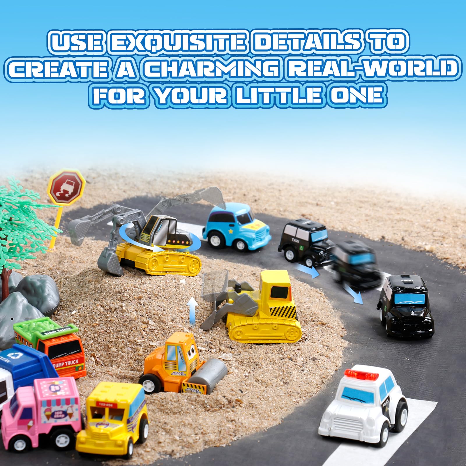Fajiabao colorful trucks and cars boost storytelling and pretend play.