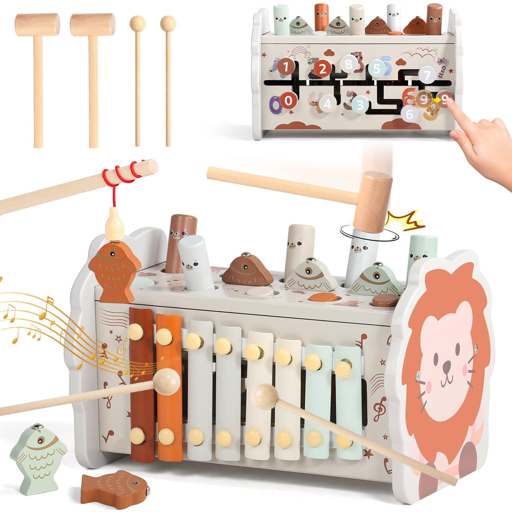 Fajiabao wooden Montessori 4-in-1 pounding bench for early motor skills and fun