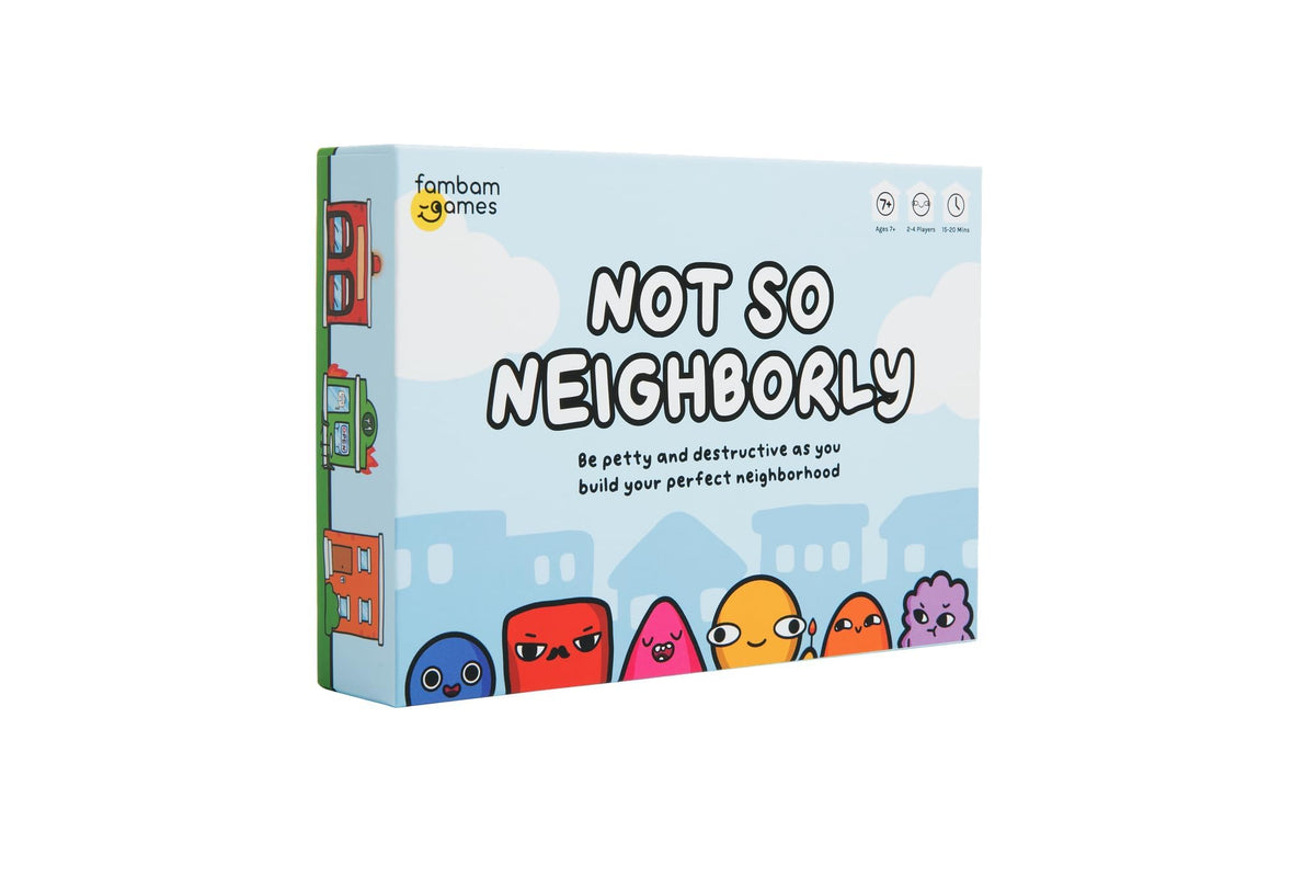 The Not So Neighborly card game box front by Fambam Games for family game night.