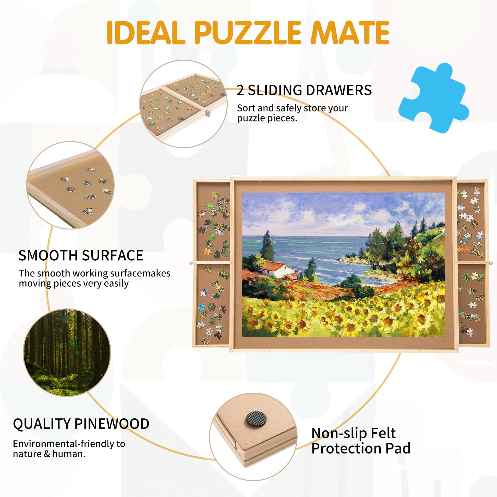 FAMILON puzzle board with cover mat protecting work.