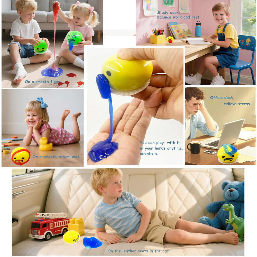 Family Novelty hand squeeze demo showing soft squish and slime release.