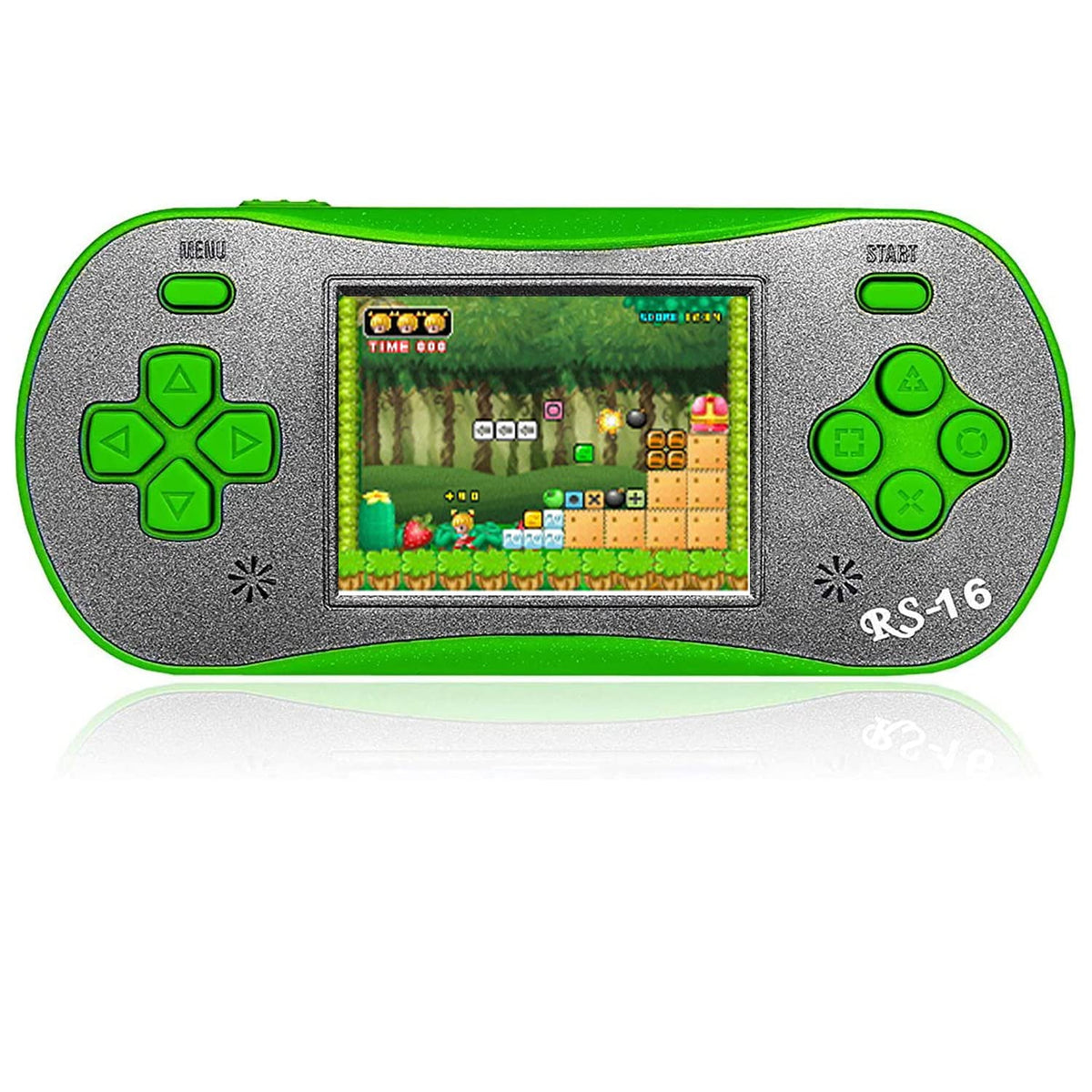 Family Pocket RS16 handheld console front view, compact for travel-friendly gaming.