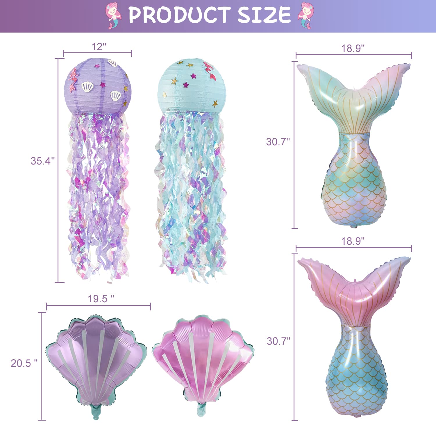 Family Pro Mermaid jellyfish lanterns glow softly as ocean backdrop