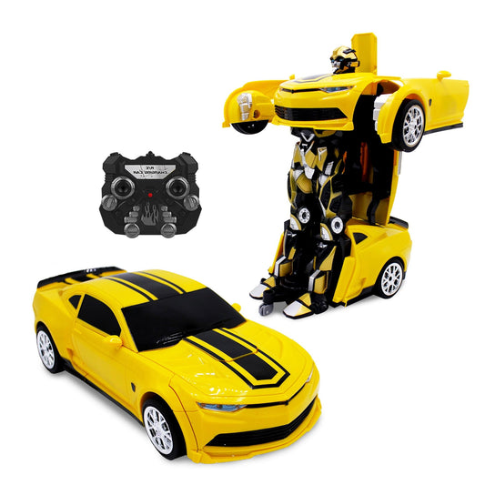 Family Smiles transforming robot RC car front view, ideal for imaginative play.