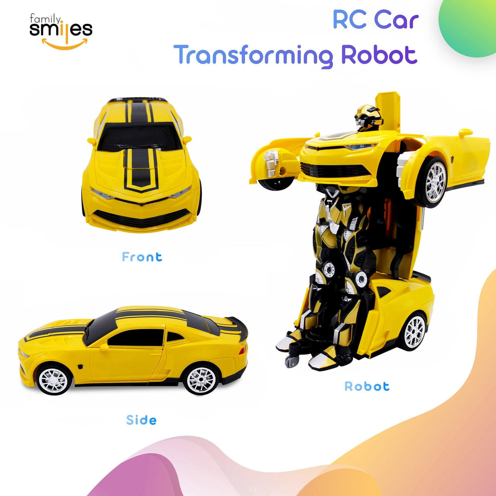 Family Smiles RC car yellow LEDs and sounds enhance playtime.