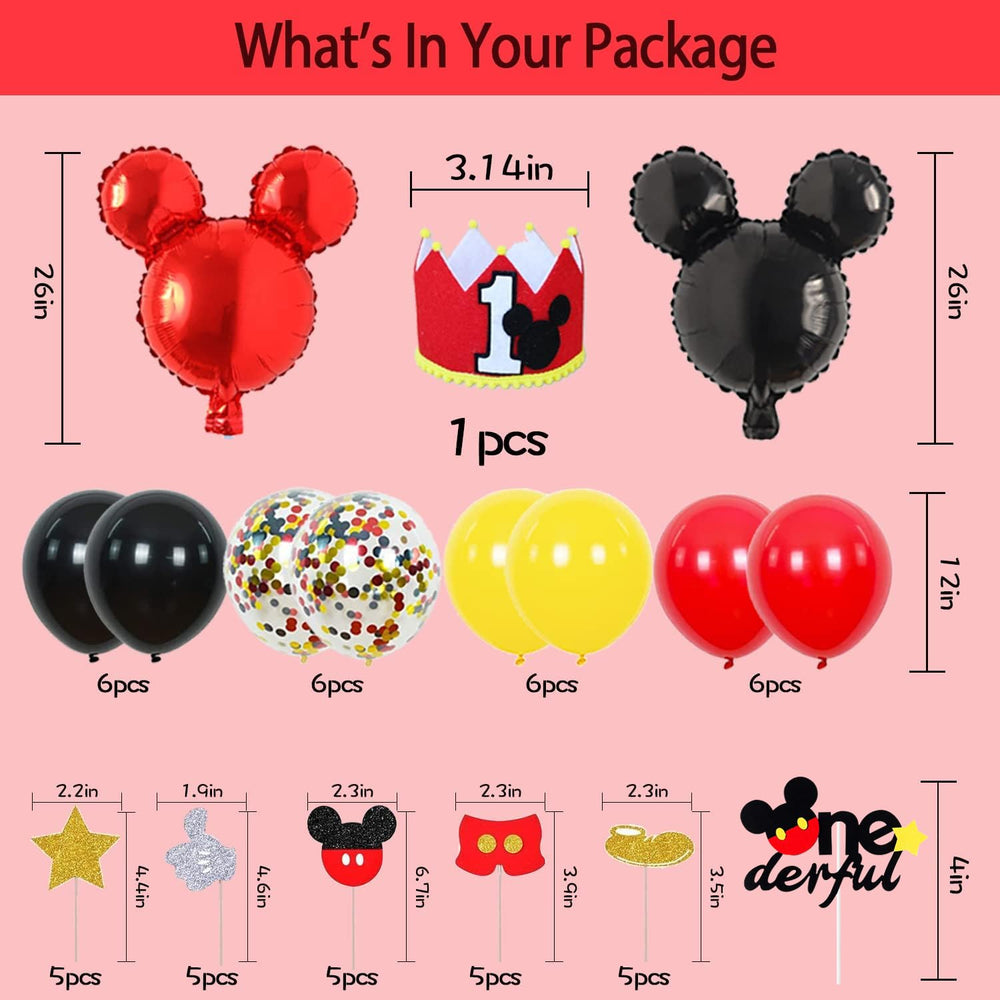 Family Pro red mouse head foil balloon adds lively color for a kid-friendly scene.