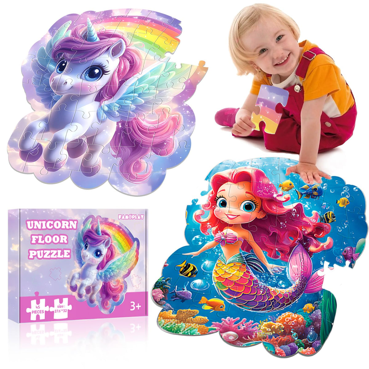 FAMOPLAY unicorn-mermaid double-sided puzzle for imaginative play and bonding
