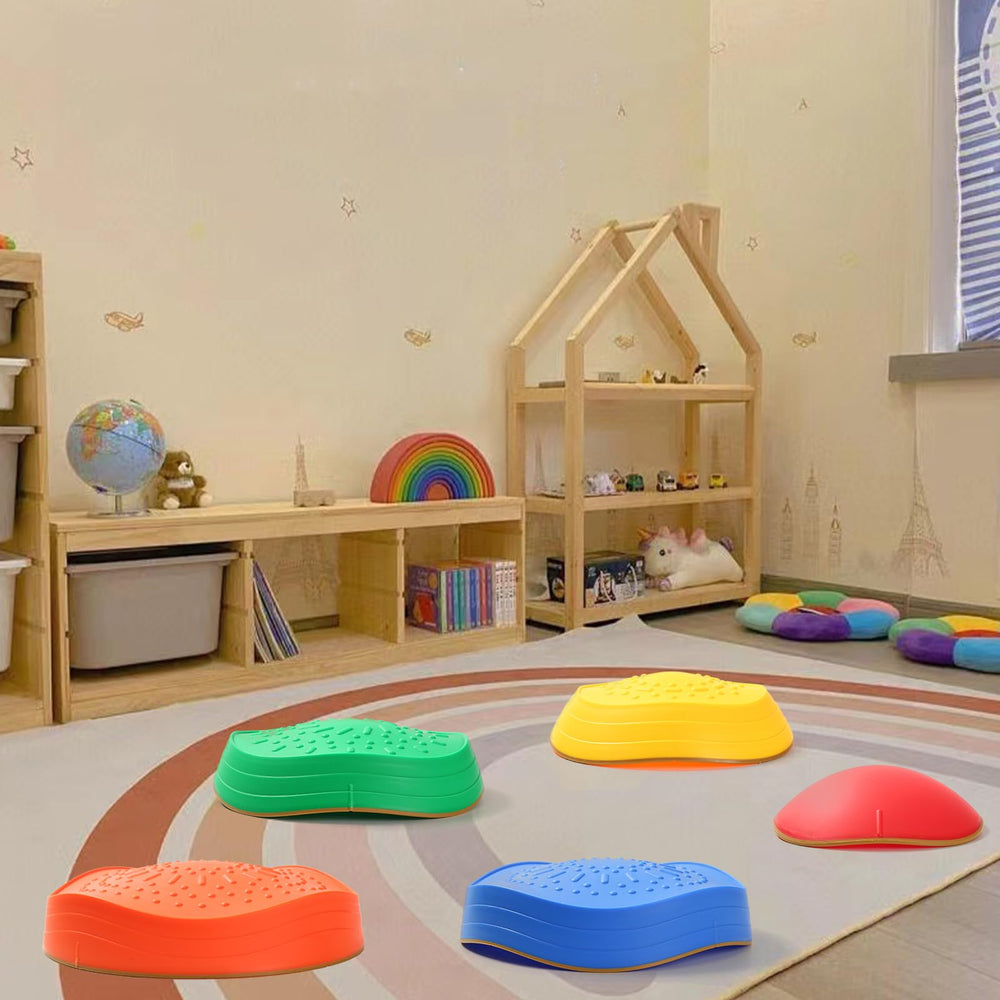 Fanboxk stepping stones demonstrate balance and coordination development during play.