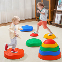 Fanboxk stepping stones in a family game setup promoting active play.