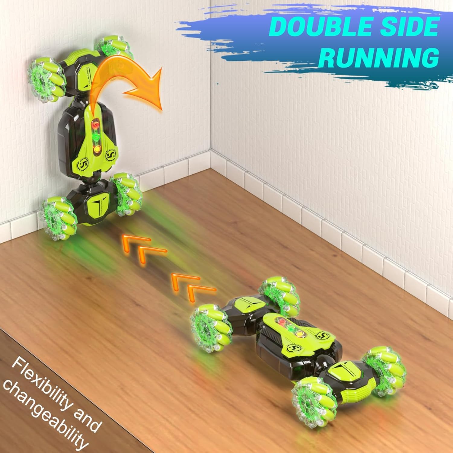 Fanfantoey gesture sensing RC stunt car with bright LED lights during use