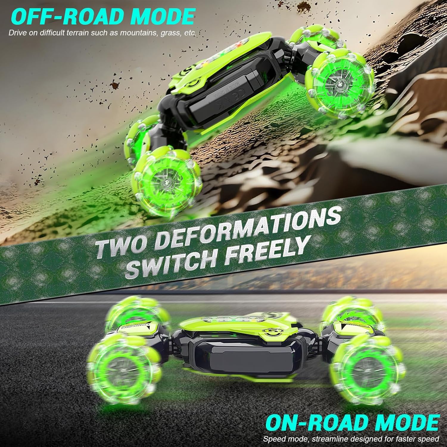 Fanfantoey gesture sensing RC stunt car side drift demonstrating 360 degree maneuverability