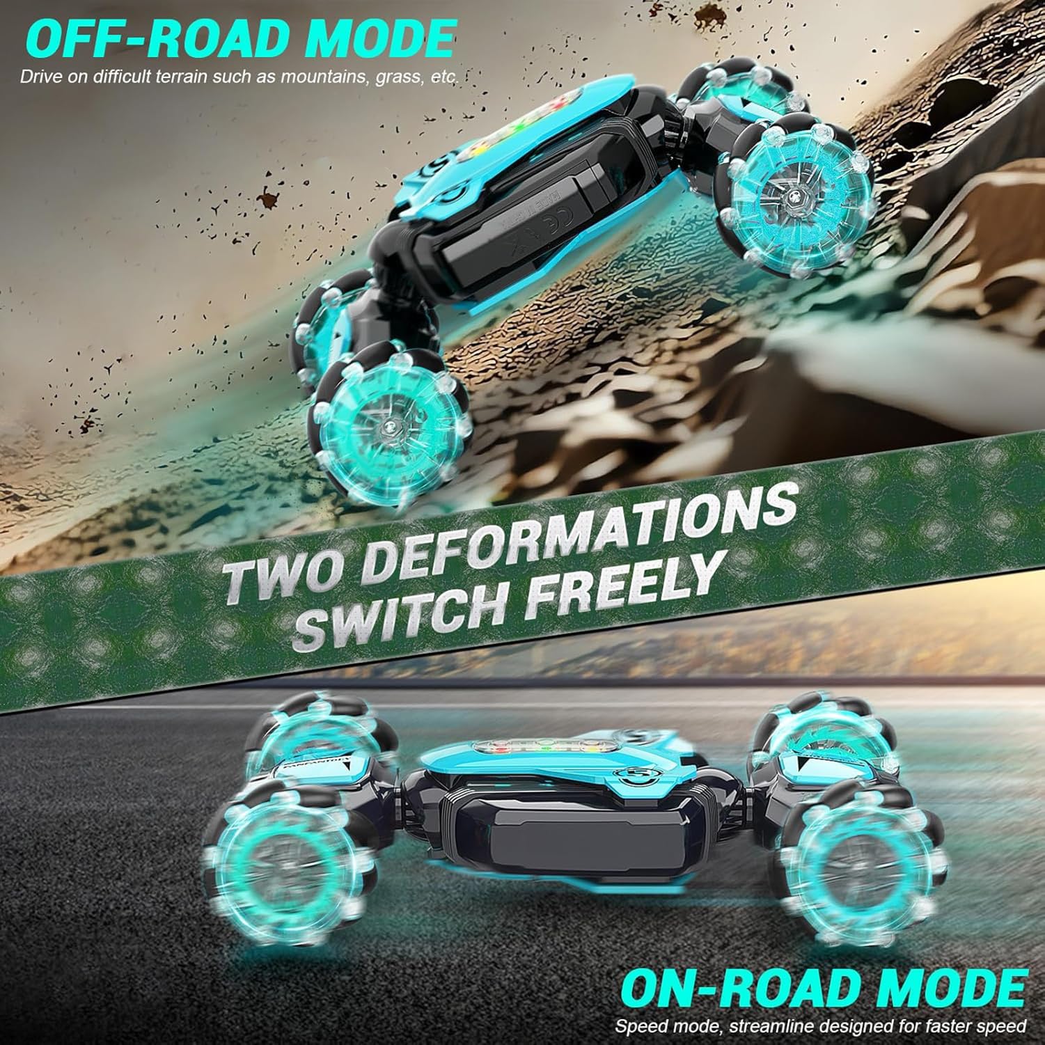 Fanfantoey RC stunt car drift action showcases 360° capabilities and thrilling stunts.