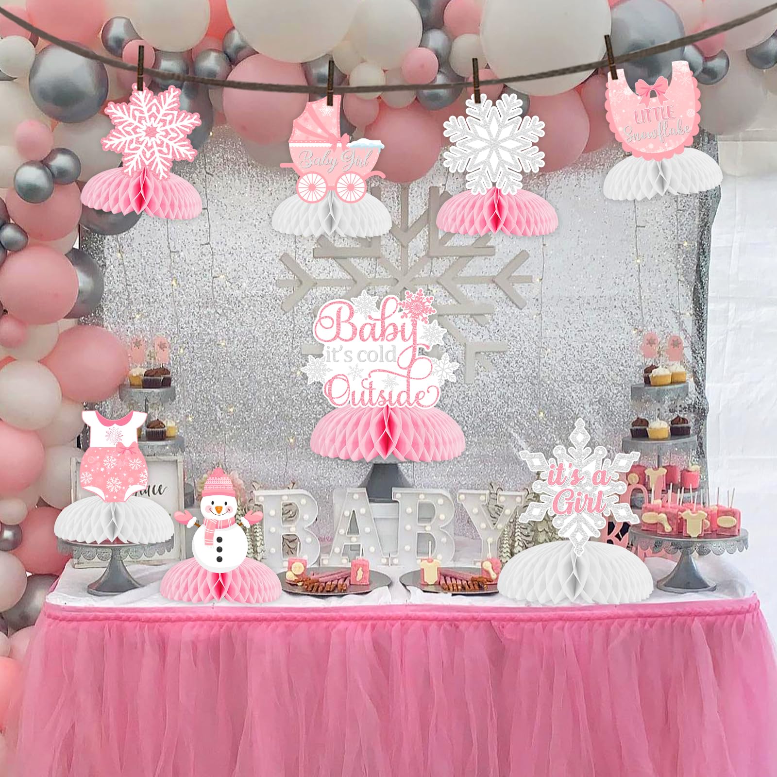 Fangleland eight-pack baby shower toppers provide cohesive decor for winter themes.