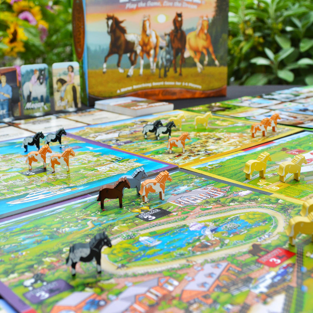 Fantasy Ranch horses and stable scene highlighting collectible components for replay