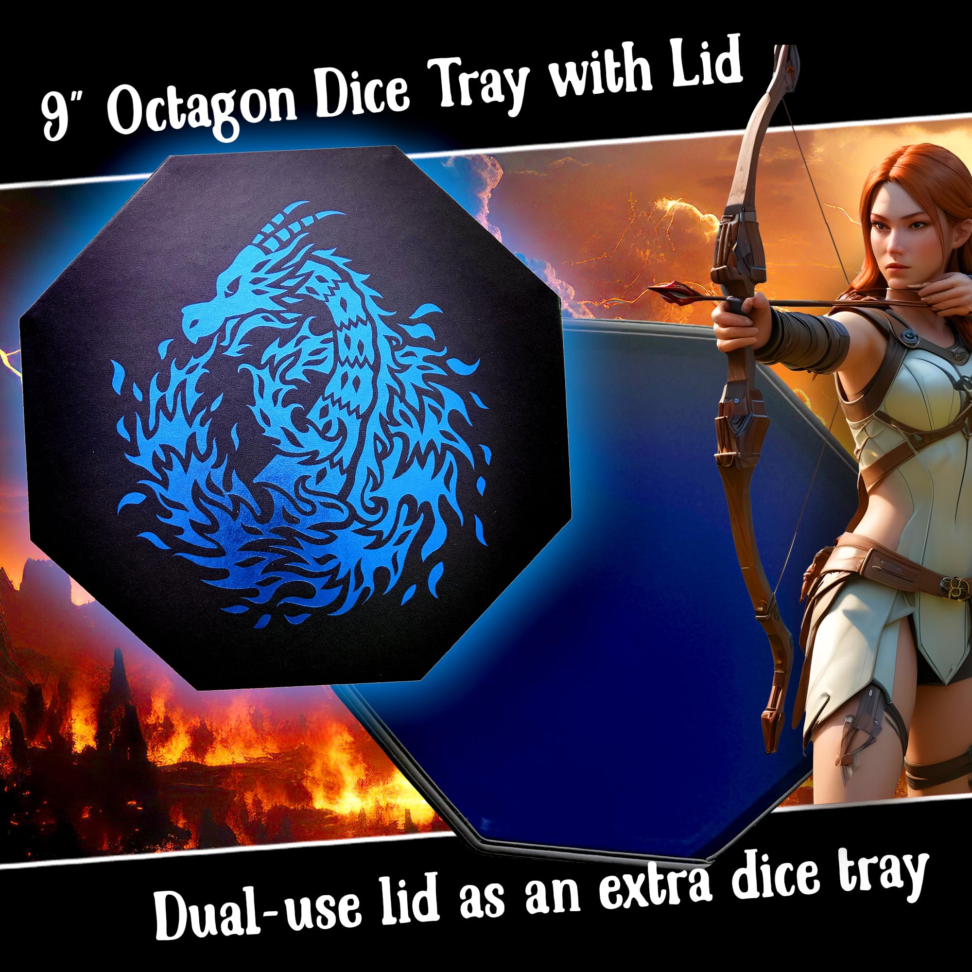 Fantasydice 9-inch octagon dice tray provides a defined rolling space.