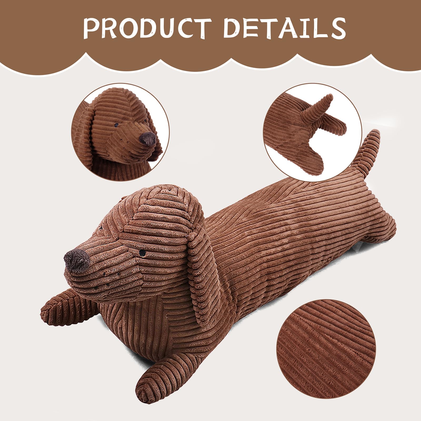 Fanunny dachshund plush, vacuum-sealed packaging, easy fluffing.