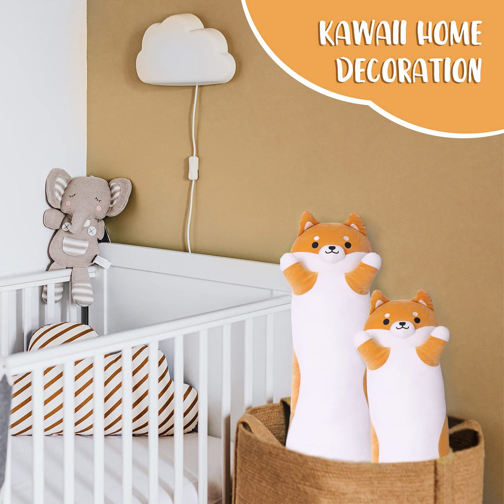 Fanunny Shiba Inu plush being hugged for comfort and warmth.
