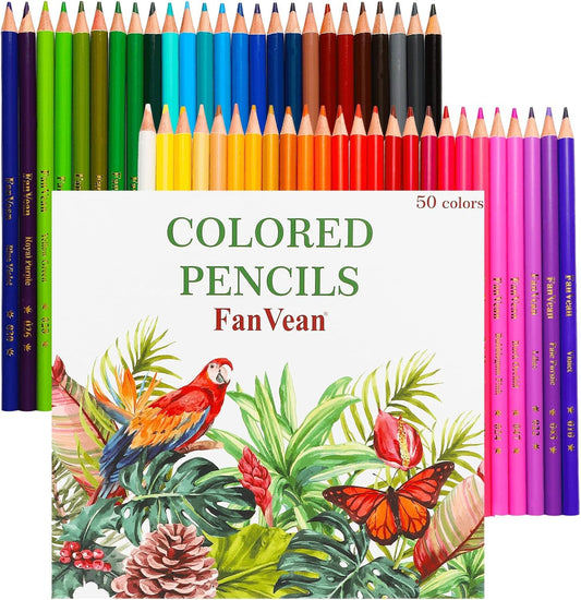 FanVean colored pencils 50-pack cover shows vibrant colors for coloring