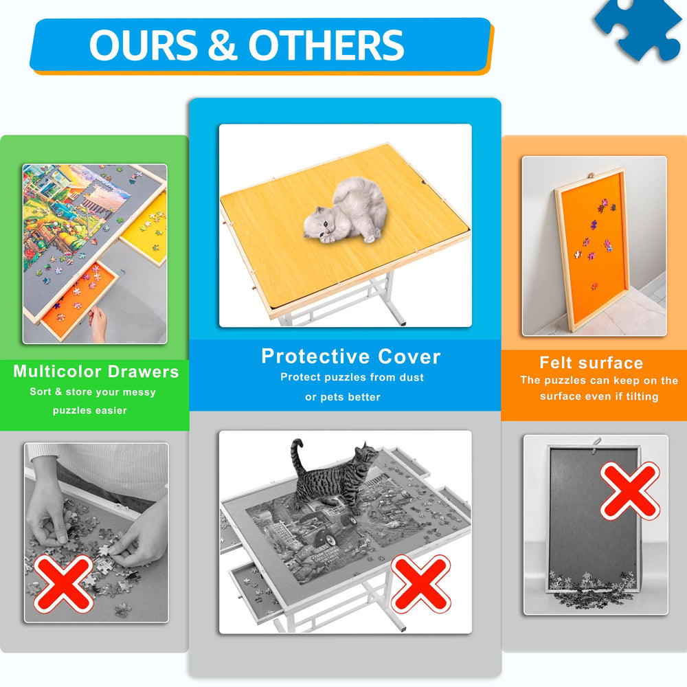 Fanwer sturdy iron legs provide table stability during puzzling.