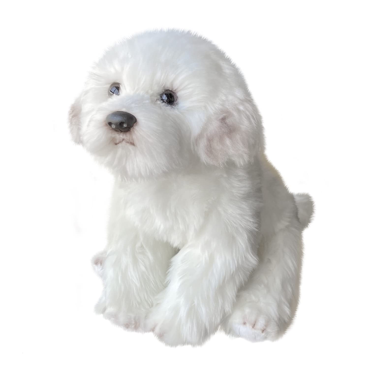 FAONIE Maltese stuffed animal front view highlights lifelike fur and friendly eyes.