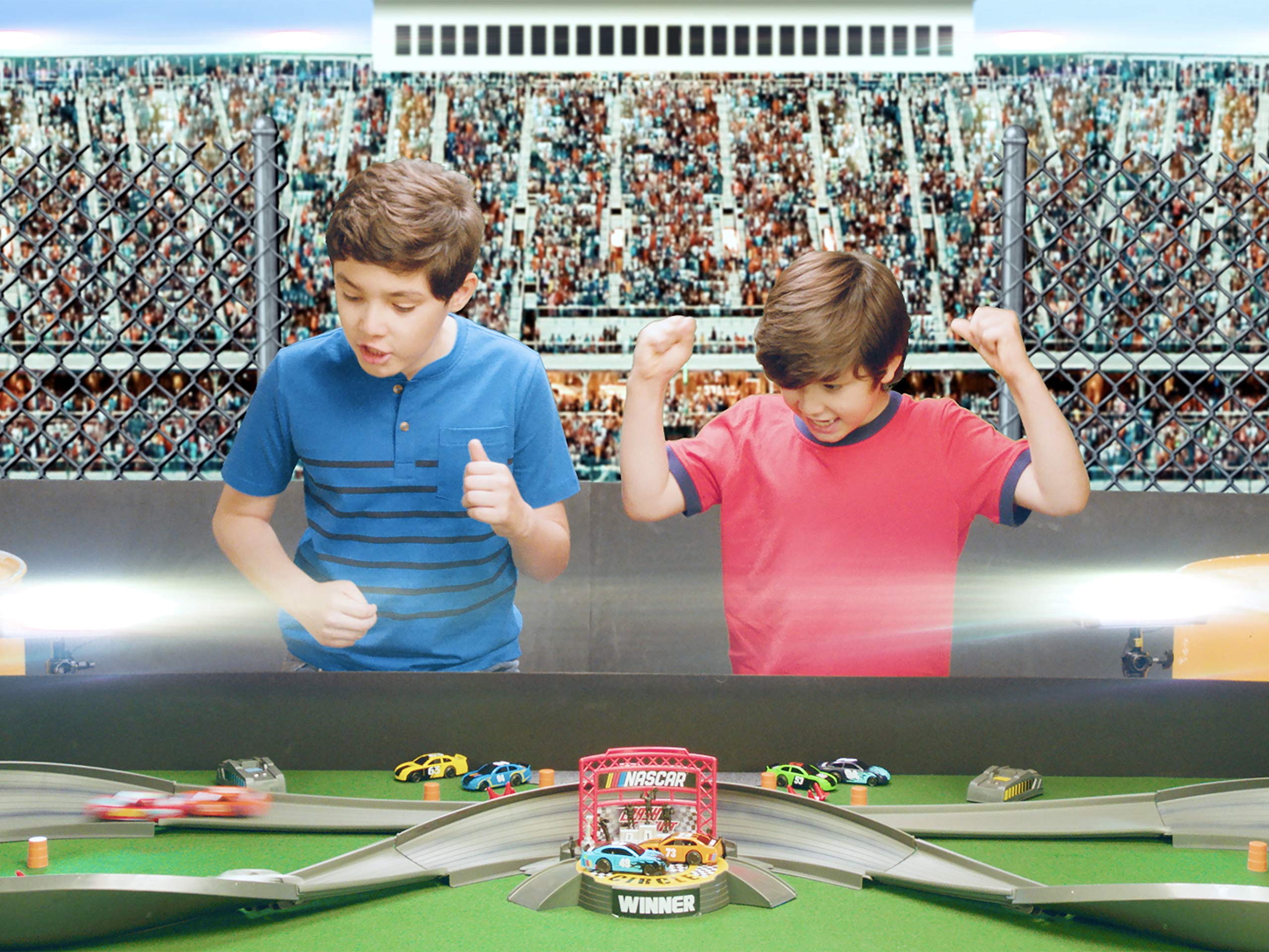 Far Out Toys extended track assembly provides longer straights and more exciting turns.