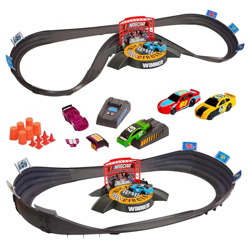 Far Out Toys Winners Circle stand celebrates race results during play.